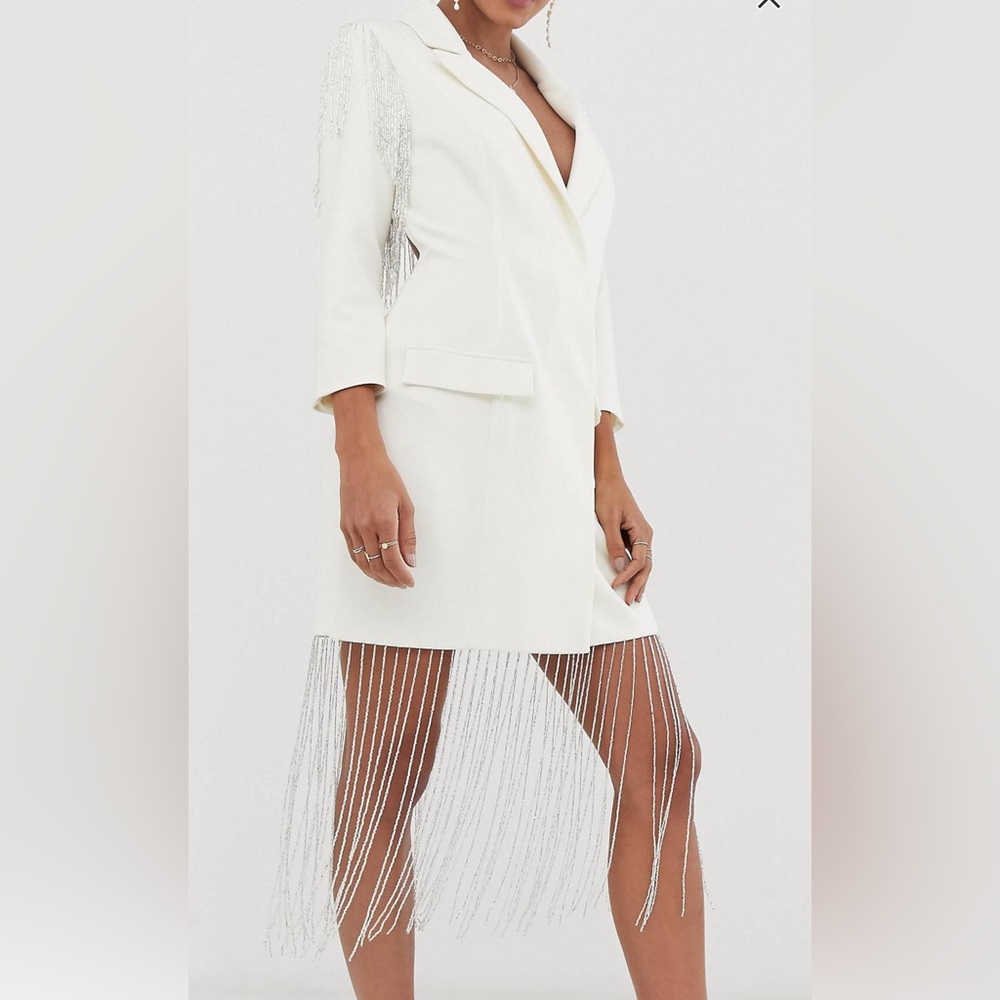 Embellished fringe blazer dress